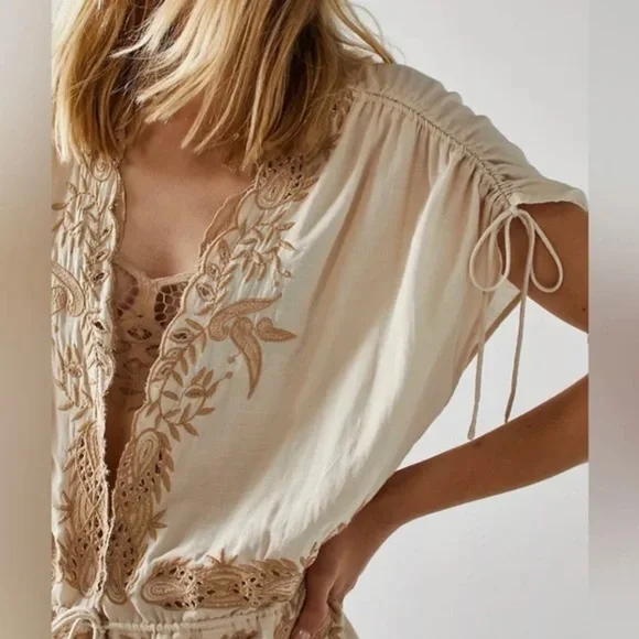 NWOT Free People Weila Embroidered romper shorts - Picture 3 of 4